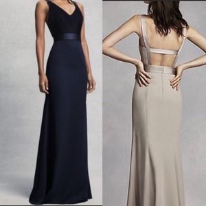 White by Vera Wang open back navy blue crepe gown